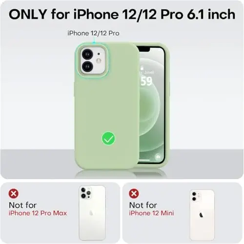Vooii iPhone 12 Case/iPhone 12 Pro Case bilan mos keladi, Suyuq silikon yangilanish [Yumshoq tirnalishga qarshi mikrofiber astar] [Zarba o'tkazmaydigan tomchidan himoya] Telefon g'ilofi 6.1 dyuym - Matcha - 5