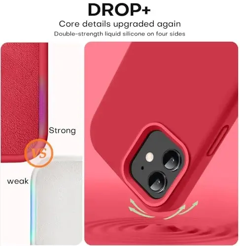 Vooii iPhone 12 Case/iPhone 12 Pro Case bilan mos keladi, suyuq silikon yangilanishi [Yumshoq chizishga qarshi mikrofiber astar] [Zarba o'tkazmaydigan tushishdan himoya] Telefon qutisi 6.1 dyuym - Qizil - 4