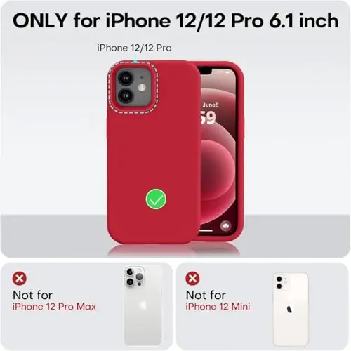 Vooii iPhone 12 Case/iPhone 12 Pro Case bilan mos keladi, suyuq silikon yangilanishi [Yumshoq chizishga qarshi mikrofiber astar] [Zarba o'tkazmaydigan tushishdan himoya] Telefon qutisi 6.1 dyuym - Qizil - 5