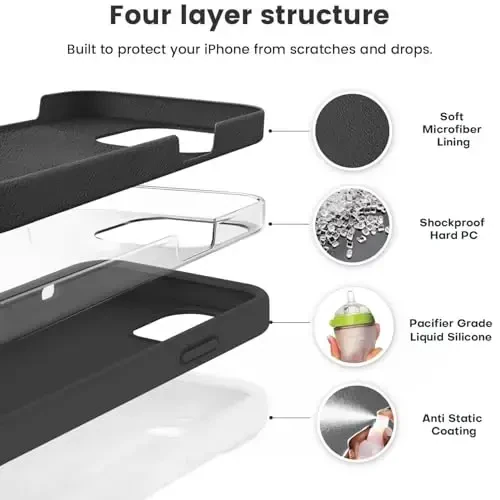 Vooii iPhone 12 Case/iPhone 12 Pro Case bilan mos keladi, Suyuq silikon yangilanishi [Yumshoq tirnalishga qarshi mikrofiber astar] [Zarba o'tkazmaydigan tushishdan himoya] Telefon g'ilofi 6.1 dyuym - Qora - 2