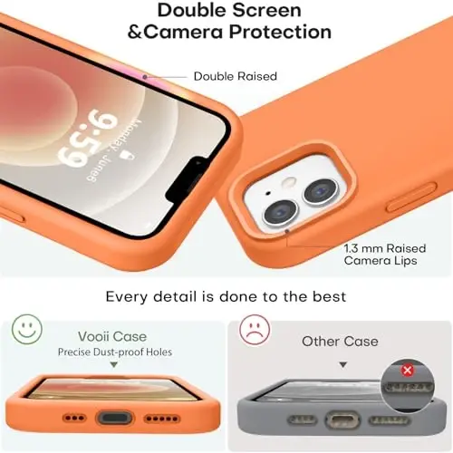 Vooii iPhone 12 Case/iPhone 12 Pro Case bilan mos keladi, suyuq silikon yangilanishi [Yumshoq tirnalishga qarshi mikrofiber astar] [Zarbga chidamli tushishdan himoya] Telefon g'ilofi 6,1 dyuym - To'q sariq - 3
