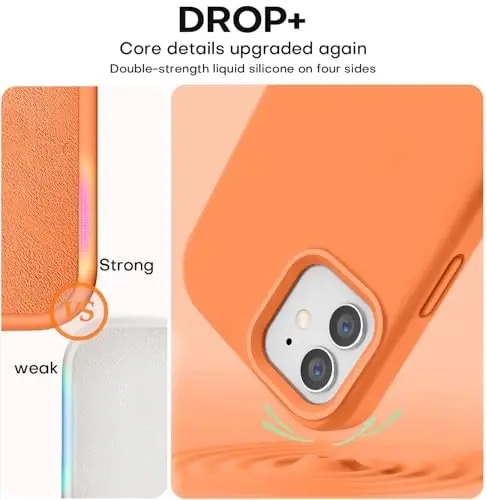 Vooii iPhone 12 Case/iPhone 12 Pro Case bilan mos keladi, suyuq silikon yangilanishi [Yumshoq tirnalishga qarshi mikrofiber astar] [Zarbga chidamli tushishdan himoya] Telefon g'ilofi 6,1 dyuym - To'q sariq - 4