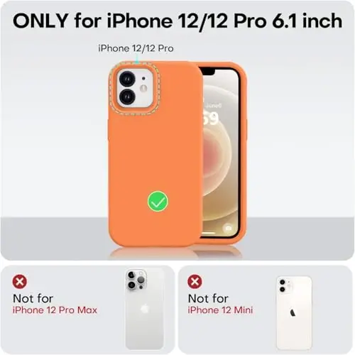 Vooii iPhone 12 Case/iPhone 12 Pro Case bilan mos keladi, suyuq silikon yangilanishi [Yumshoq tirnalishga qarshi mikrofiber astar] [Zarbga chidamli tushishdan himoya] Telefon g'ilofi 6,1 dyuym - To'q sariq - 5