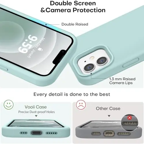 Vooii iPhone 12 Case/iPhone 12 Pro Case bilan mos keladi, Suyuq silikon yangilanishi [Yumshoq tirnalishga qarshi mikrofiber astar] [Zarbga chidamli tushishdan himoya] Telefon qutisi 6.1 dyuym - Mint - 3