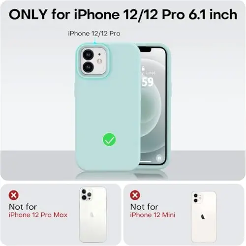 Vooii iPhone 12 Case/iPhone 12 Pro Case bilan mos keladi, Suyuq silikon yangilanishi [Yumshoq tirnalishga qarshi mikrofiber astar] [Zarbga chidamli tushishdan himoya] Telefon qutisi 6.1 dyuym - Mint - 5
