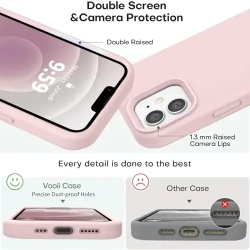 Vooii iPhone 12 Case/iPhone 12 Pro Case bilan mos, Suyuq silikon yangilanishi [Yumshoq chizishga qarshi mikrofiber astar] [Zarbga chidamli tushishdan himoya] Telefon g'ilofi 6.1 dyuym - Bo'r pushti - 3