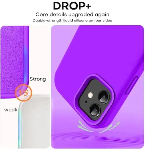 Vooii iPhone 12 Case/iPhone 12 Pro Case bilan mos, Suyuq silikon yangilanishi [Yumshoq tirnalishga qarshi mikrofiber astar] [Zarba o'tkazmaydigan tomchidan himoya] Telefon qutisi 6,1 dyuym - Neon binafsha - 4