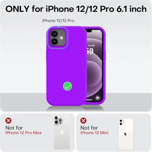 Vooii iPhone 12 Case/iPhone 12 Pro Case bilan mos, Suyuq silikon yangilanishi [Yumshoq tirnalishga qarshi mikrofiber astar] [Zarba o'tkazmaydigan tomchidan himoya] Telefon qutisi 6,1 dyuym - Neon binafsha - 5