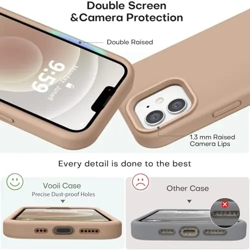 Vooii iPhone 12 Case/iPhone 12 Pro Case bilan mos, Suyuq silikon yangilanishi [Yumshoq tirnalishga qarshi mikrofiber astar] [Zarba o'tkazmaydigan tushishdan himoya] Telefon qutisi 6,1 dyuym - Och jigarrang - 3