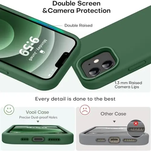 Vooii iPhone 12 Case/iPhone 12 Pro Case bilan mos, Suyuq silikon yangilanishi [Yumshoq tirnalishga qarshi mikrofiber astar] [Zarbga chidamli tushishdan himoya] Telefon qutisi 6,1 dyuym - Yashil - 3