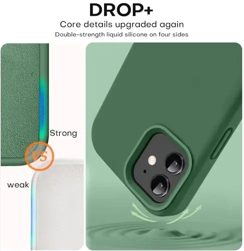 Vooii iPhone 12 Case/iPhone 12 Pro Case bilan mos, Suyuq silikon yangilanishi [Yumshoq tirnalishga qarshi mikrofiber astar] [Zarbga chidamli tushishdan himoya] Telefon qutisi 6,1 dyuym - Yashil - 4