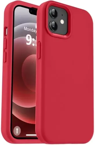 Vooii Compatible with iPhone 12 Case/iPhone 12 Pro Case, Liquid Silicone Upgrade [Soft Anti-Scratch Microfiber Lining] [Shockproof Drop Protection] Phone Case 6.1 inch - Red 