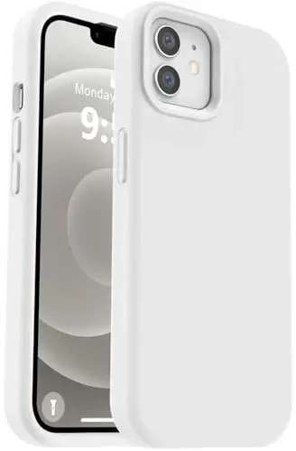 Vooii Compatible with iPhone 12 Case/iPhone 12 Pro Case, Liquid Silicone Upgrade [Soft Anti-Scratch Microfiber Lining] [Shockproof Drop Protection] Phone Case 6.1 inch - White - VOOII
