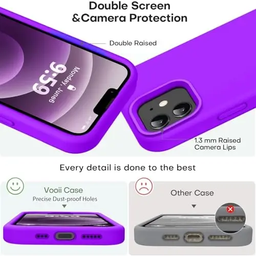 Vooii Compatible with iPhone 12 Case/iPhone 12 Pro Case, Liquid Silicone Upgrade [Soft Anti-Scratch Microfiber Lining] [Shockproof Drop Protection] Phone Case 6.1 inch - Neon Purple - 3