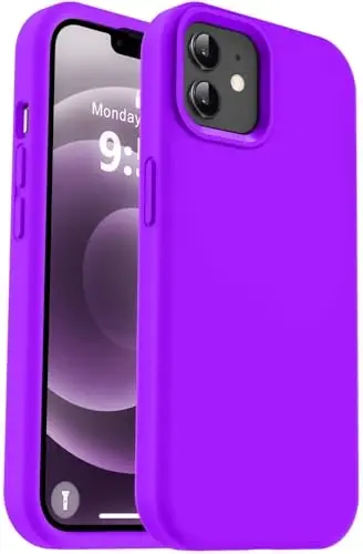 Vooii Compatible with iPhone 12 Case/iPhone 12 Pro Case, Liquid Silicone Upgrade [Soft Anti-Scratch Microfiber Lining] [Shockproof Drop Protection] Phone Case 6.1 inch - Neon Purple 
