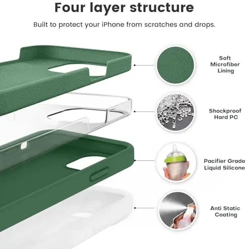 Vooii Compatible with iPhone 12 Case/iPhone 12 Pro Case, Liquid Silicone Upgrade [Soft Anti-Scratch Microfiber Lining] [Shockproof Drop Protection] Phone Case 6.1 inch - Green - 2