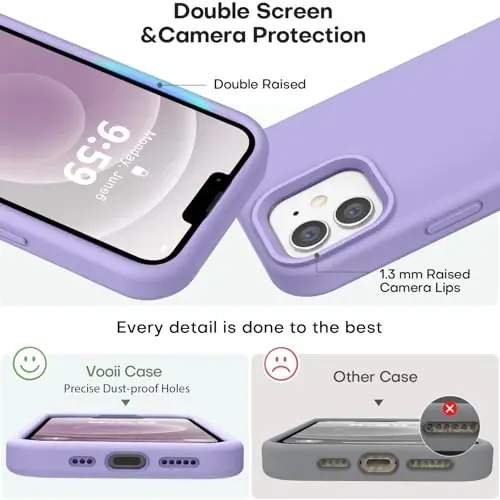 Vooii iPhone 12/iPhone 12 Pro uchun g'ilof, suyuq silikon yangilanishi [Yumshoq tirnalishga qarshi mikrofiber astar] [Zarbga chidamli himoya] Telefon g'ilofi 6,1 dyuym - Ochiq binafsha - 3