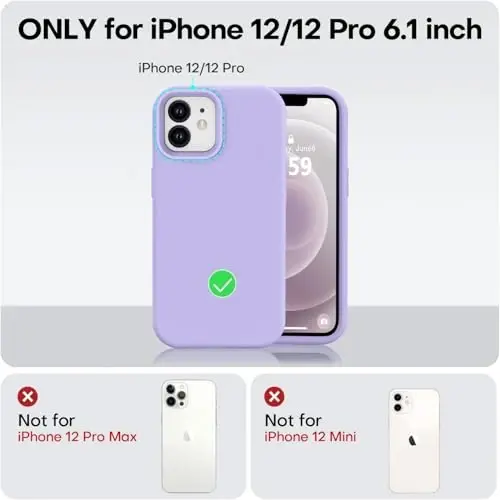 Vooii iPhone 12/iPhone 12 Pro uchun g'ilof, suyuq silikon yangilanishi [Yumshoq tirnalishga qarshi mikrofiber astar] [Zarbga chidamli himoya] Telefon g'ilofi 6,1 dyuym - Ochiq binafsha - 5