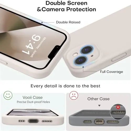 Vooii iPhone 13 g‘ilofi bilan mos keladi, suyuq silikon yangilanish [Kamera himoyasi] [Yumshoq tirnalishga qarshi mikrofiber astar] iPhone 13 6.1 dyuym uchun zarbga chidamli telefon g‘ilofi - Tosh - 3