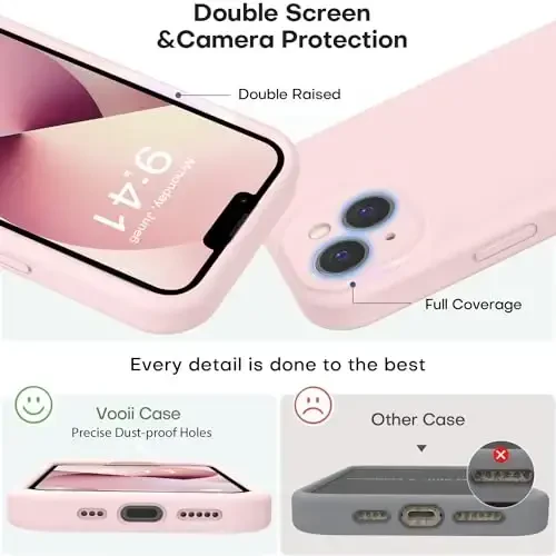 Vooii iPhone 13 g‘ilofi bilan mos keladi, suyuq silikon yangilanishi [Kamera himoyasi] [Yumshoq tirnalishga qarshi mikrofiber astar] iPhone 13 6.1 dyuym uchun zarbga chidamli telefon g‘ilofi - Chalk pushti - 3