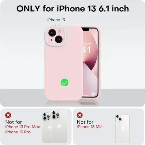 Vooii iPhone 13 g‘ilofi bilan mos keladi, suyuq silikon yangilanishi [Kamera himoyasi] [Yumshoq tirnalishga qarshi mikrofiber astar] iPhone 13 6.1 dyuym uchun zarbga chidamli telefon g‘ilofi - Chalk pushti - 5