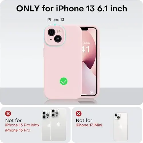 Vooii iPhone 13 g‘ilofi bilan mos keladi, suyuq silikon yangilanishi [Kamera himoyasi] [Yumshoq tirnalishga qarshi mikrofiber astar] iPhone 13 6.1 dyuym uchun zarbga chidamli telefon g‘ilofi - Chalk pushti - 5