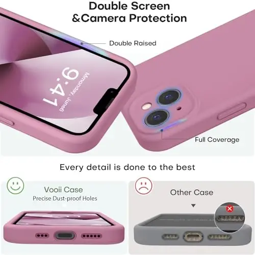 Vooii iPhone 13 g'ilofi bilan mos keladi, Suyuq silikon yangilanishi [Kamera himoyasi] [Yumshoq tirnalishga qarshi mikrofiber astar] iPhone 13 6.1 dyuym uchun zarbga chidamli telefon g'ilofi - Lavanda binafsha - 3