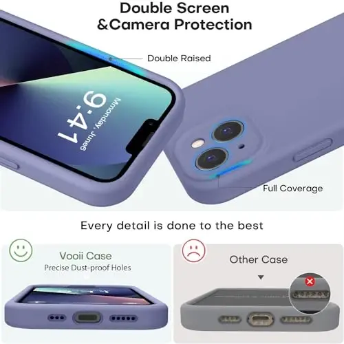 Vooii iPhone 13 gʻilofi bilan mos keladi, suyuq silikon yangilanishi [Kamera himoyasi] [Yumshoq tirnalishga qarshi mikrofiber astar] iPhone 13 6.1 dyuym uchun zarbga chidamli telefon gʻilofi - Lavanda kulrang - 3