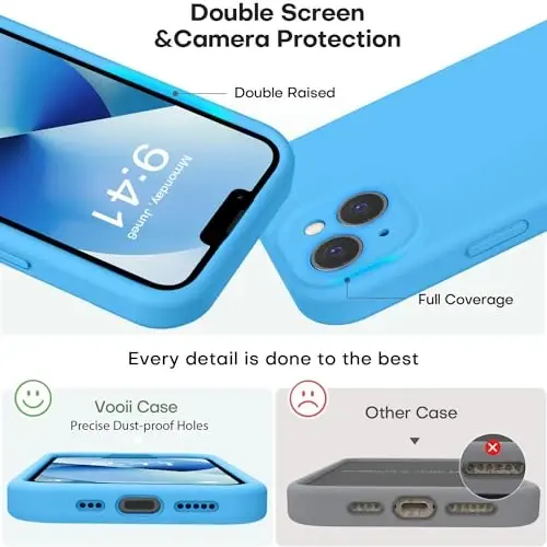 Vooii iPhone 13 g‘ilofi bilan mos keladi, suyuq silikon yangilanishi [Kamera himoyasi] [Yumshoq tirnalishga qarshi mikrofiber astar] iPhone 13 6.1 dyuym uchun zarbga chidamli telefon g‘ilofi - Moviy - 3