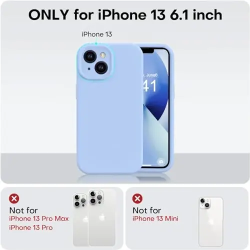 Vooii iPhone 13 g‘ilofi bilan mos keladi, Suyuq silikon yangilanishi [Kamera himoyasi] [Yumshoq tirnalishga qarshi mikrofiber astar] iPhone 13 6.1 dyuym uchun zarbga chidamli telefon g‘ilofi - Och ko‘k - 5