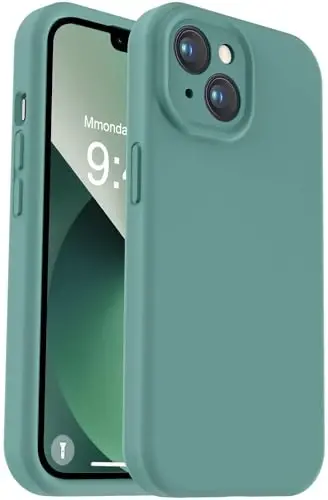Vooii iPhone 13 g‘ilofi bilan mos keladi, suyuq silikon yangilanishi [Kamera himoyasi] [Yumshoq tirnalishga qarshi mikrofiber astar] iPhone 13 6.1 dyuym uchun zarbga chidamli telefon g‘ilofi - Qora qarag‘ay yashili 