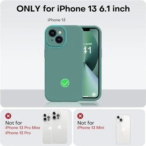 Vooii iPhone 13 g‘ilofi bilan mos keladi, suyuq silikon yangilanishi [Kamera himoyasi] [Yumshoq tirnalishga qarshi mikrofiber astar] iPhone 13 6.1 dyuym uchun zarbga chidamli telefon g‘ilofi - Qora qarag‘ay yashili - 5