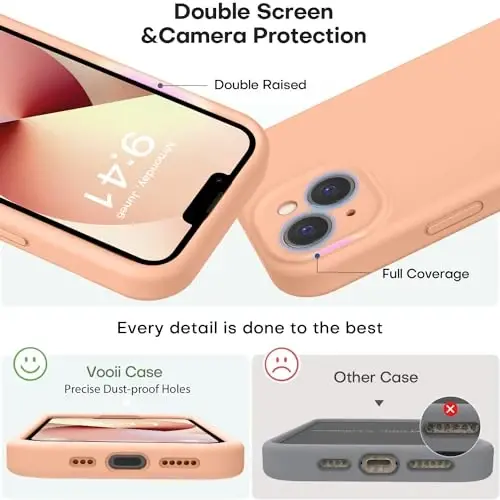 Vooii iPhone 13 g'ilofi bilan mos keladi, suyuq silikon yangilanishi [Kamera himoyasi] [Yumshoq tirnalishga qarshi mikrofiber astar] iPhone 13 6.1 dyuym uchun zarbga chidamli telefon g'ilofi - Qovun - 3