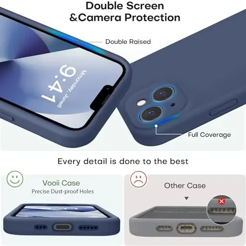 Vooii iPhone 13 g‘ilofi bilan mos keladi, suyuq silikon yangilanishi [Kamera himoyasi] [Yumshoq tirnalishga qarshi mikrofiber astar] iPhone 13 6.1 dyuym uchun zarbga chidamli telefon g‘ilofi - to‘q ko‘k - 3