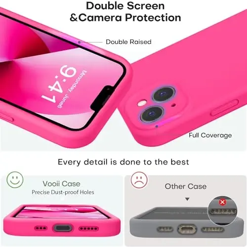 Vooii iPhone 13 g‘ilofi bilan mos keladi, suyuq silikon yangilanishi [Kamera himoyasi] [Yumshoq tirnalishga qarshi mikrofiber astar] iPhone 13 6,1 dyuym uchun zarbga chidamli telefon g‘ilofi - To‘q pushti - 3