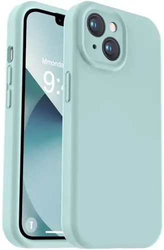 Vooii iPhone 13 g‘ilofi bilan mos keladi, suyuq silikon yangilanishi [Kamera himoyasi] [Yumshoq tirnalishga qarshi mikrofiber astar] iPhone 13 6.1 dyuym uchun zarbga chidamli telefon g‘ilofi - yalpiz 