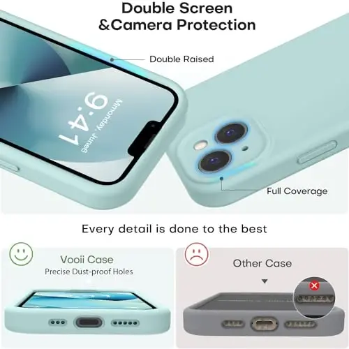 Vooii iPhone 13 g‘ilofi bilan mos keladi, suyuq silikon yangilanishi [Kamera himoyasi] [Yumshoq tirnalishga qarshi mikrofiber astar] iPhone 13 6.1 dyuym uchun zarbga chidamli telefon g‘ilofi - yalpiz - 3