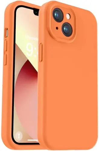 Vooii iPhone 13 g'ilofi bilan mos keladi, Suyuq silikon yangilanishi [Kamera himoyasi] [Yumshoq tirnalishga qarshi mikrofiber astar] iPhone 13 6.1 dyuym uchun zarbga chidamli telefon g'ilofi - Yorqin apelsin - VOOII
