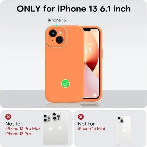 Vooii iPhone 13 g'ilofi bilan mos keladi, Suyuq silikon yangilanishi [Kamera himoyasi] [Yumshoq tirnalishga qarshi mikrofiber astar] iPhone 13 6.1 dyuym uchun zarbga chidamli telefon g'ilofi - Yorqin apelsin - 5