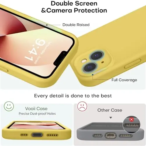 Vooii iPhone 13 g'ilofi bilan mos keladi, Suyuq silikon yangilanishi [Kamera himoyasi] [Yumshoq tirnalishga qarshi mikrofiber qoplama] iPhone 13 6.1 dyuym uchun zarbaga chidamli telefon g'ilofi - Kanareyka sariq rangi - 3
