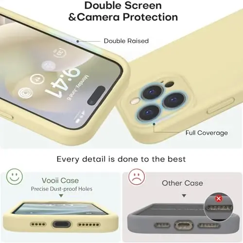 Vooii iPhone 13 g'ilofi bilan mos keladi, Suyuq silikon yangilanishi [Kamera himoyasi] [Yumshoq tirnalishga qarshi mikrofiber qoplama] iPhone 13 6.1 dyuym uchun zarbaga chidamli telefon g'ilofi - Kanareyka sariq rangi - 3