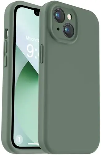 Vooii iPhone 13 g'ilofi bilan mos keladi, Suyuq silikon yangilanishi [Kamera himoyasi] [Yumshoq tirnalishga qarshi mikrofiber qoplama] iPhone 13 6.1 dyuym uchun zarbga chidamli telefon g'ilofi - Sarv 