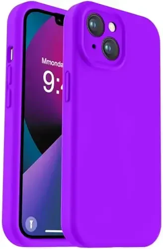 Vooii iPhone 13 g‘ilofi bilan mos keladi, suyuq silikon yangilanishi [Kamera himoyasi] [Yumshoq tirnalishga qarshi mikrofiber qoplamasi] iPhone 13 6.1 dyuym uchun zarbga chidamli telefon g‘ilofi - Neon binafsha - 1