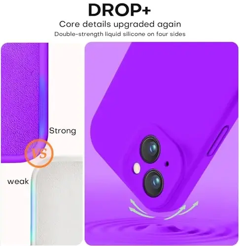 Vooii iPhone 13 g‘ilofi bilan mos keladi, suyuq silikon yangilanishi [Kamera himoyasi] [Yumshoq tirnalishga qarshi mikrofiber qoplamasi] iPhone 13 6.1 dyuym uchun zarbga chidamli telefon g‘ilofi - Neon binafsha - 4