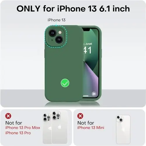 Vooii Compatible with iPhone 13 Case, Liquid Silicone Upgrade [Camera Protection] [Soft Anti-Scratch Microfiber Lining] Shockproof Phone Case for iPhone 13 6.1 inch - Green - 5