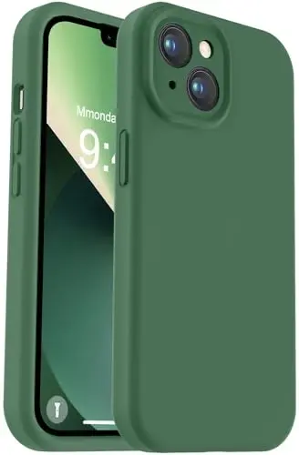 Vooii Compatible with iPhone 13 Case, Liquid Silicone Upgrade [Camera Protection] [Soft Anti-Scratch Microfiber Lining] Shockproof Phone Case for iPhone 13 6.1 inch - Green - VOOII