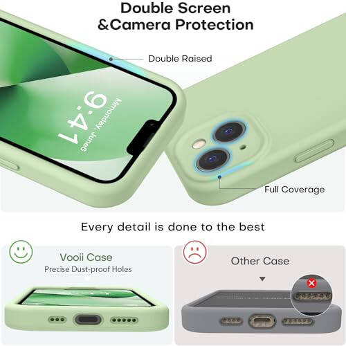 Vooii Compatible with iPhone 13 Case, Liquid Silicone Upgrade [Camera Protection] [Soft Anti-Scratch Microfiber Lining] Shockproof Phone Case for iPhone 13 6.1 inch - Matcha - 3