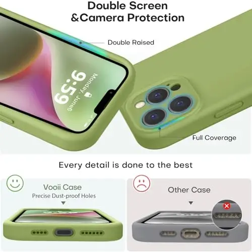 Vooii iPhone 13 Pro Case bilan mos, Suyuq silikon yangilanishi [Kamera himoyasi] [Yumshoq tirnalishga qarshi mikrofiber astar] iPhone 13 Pro 6.1 dyuym uchun zarbga chidamli telefon qutisi - Cedar Green - 3