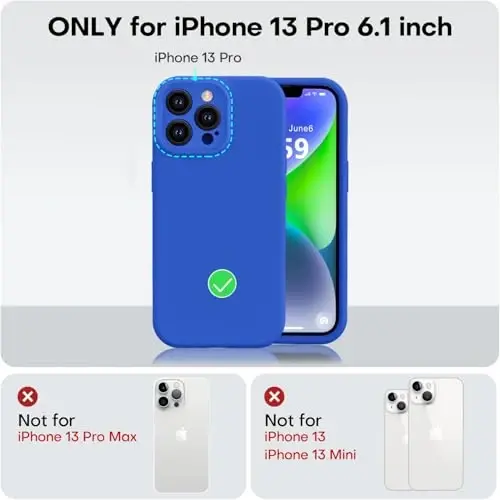 Vooii iPhone 13 Pro g'ilofi bilan mos keladi, suyuq silikon yangilanishi [Kamera himoyasi] [Yumshoq tirnalishga qarshi mikrofiber astar] iPhone 13 Pro 6.1 dyuym uchun zarbga chidamli telefon g'ilofi - Klein Blue - 5