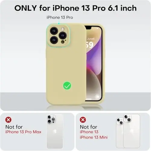 Vooii iPhone 13 Pro g'ilofi bilan mos keladi, Suyuq silikon yangilanishi [Kamera himoyasi] [Yumshoq tirnalishga qarshi mikrofiber astar] iPhone 13 Pro 6.1 dyuym uchun zarbga chidamli telefon g'ilofi - Kremli sariq - 5